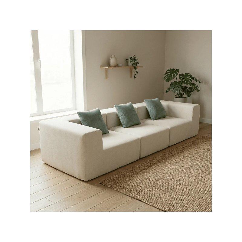 Beyaz Flanel Kumaş Minimalist Tasarım Üçlü Koltuk - 300 cm - 155494