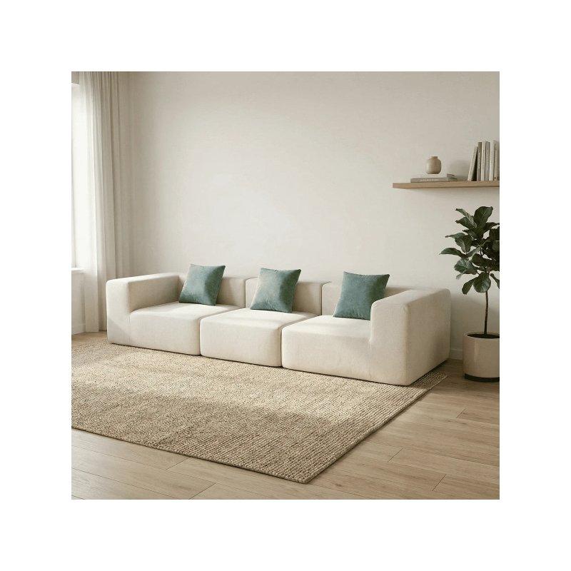 Beyaz Flanel Kumaş Minimalist Tasarım Üçlü Koltuk - 300 cm - 155494