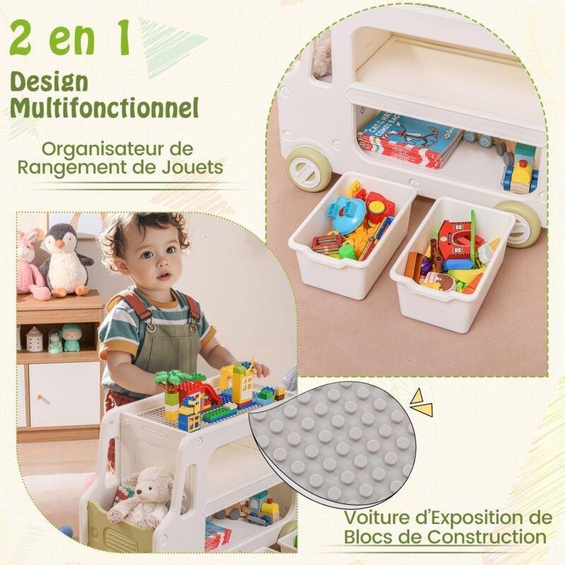 Beyaz HDPE Tekerlekli Araba Tasarımlı Sepetli Oyuncak Dolabı - 73x42x56 cm - 150635