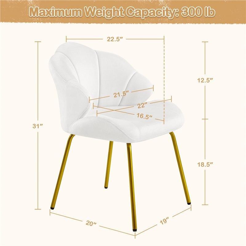 Beyaz Kadife Gold Metal Ayaklı Kolçaksız Makyaj Sandalyesi - 146229