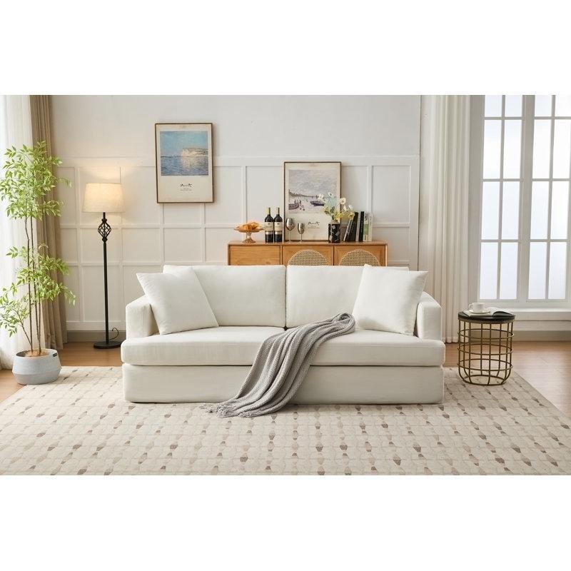 Beyaz Keten Kılıflı Paket Yaylı Üçlü Koltuk - 215 cm - 151804