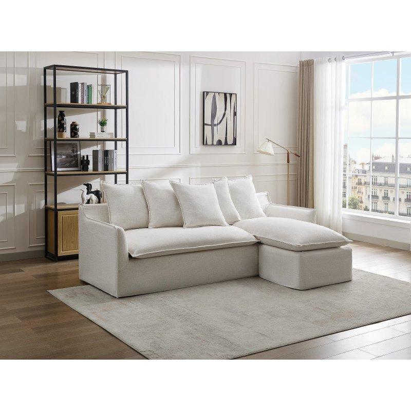 Beyaz Keten ve Kırçıllı Kumaş Yönü Değiştirilebilir Köşe Koltuk - 260x165 cm - 156121