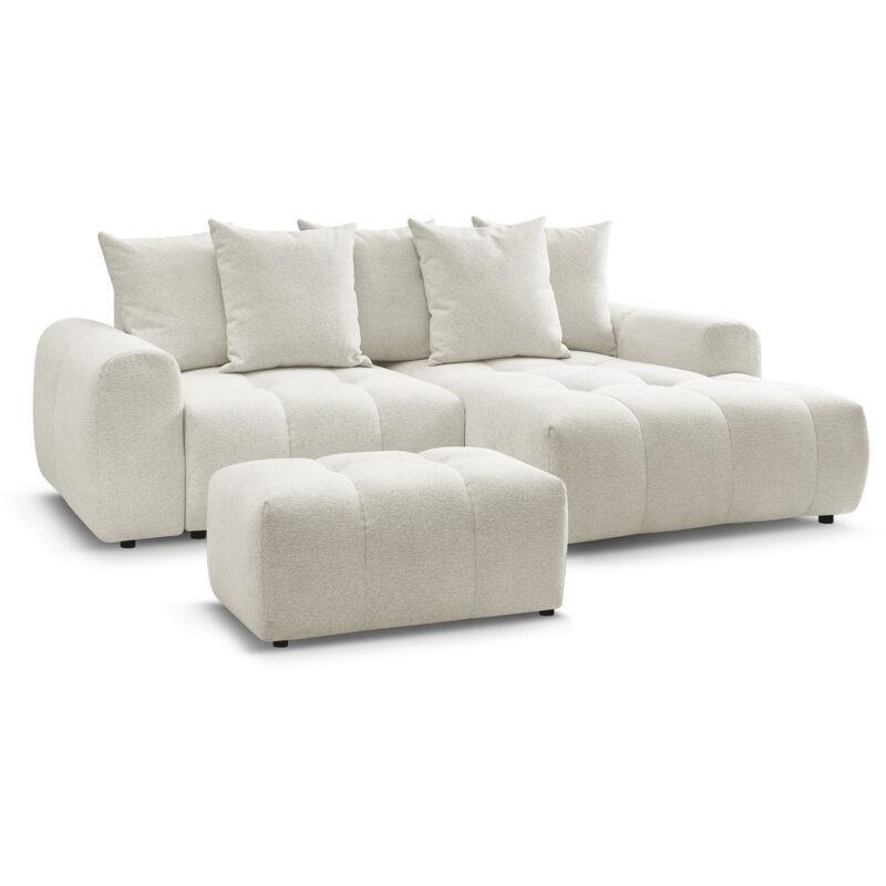 Beyaz Kırçıllı Kumaş Yataklı Sandıklı Puflu Köşe Koltuk - 258x150 cm - 151951