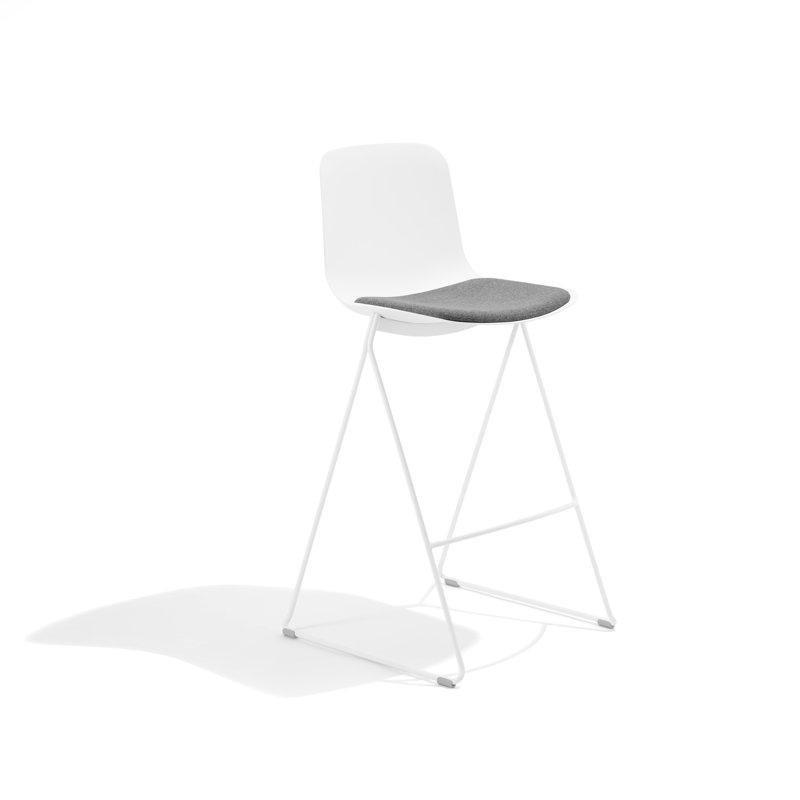 Beyaz Kumaş Döşemeli Sırt Destekli Kızak Ayaklı Plastik Bar Sandalyesi 2li Set - 74 cm - 148428