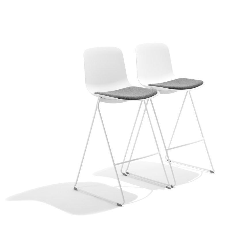 Beyaz Kumaş Döşemeli Sırt Destekli Kızak Ayaklı Plastik Bar Sandalyesi 2li Set - 74 cm - 148428