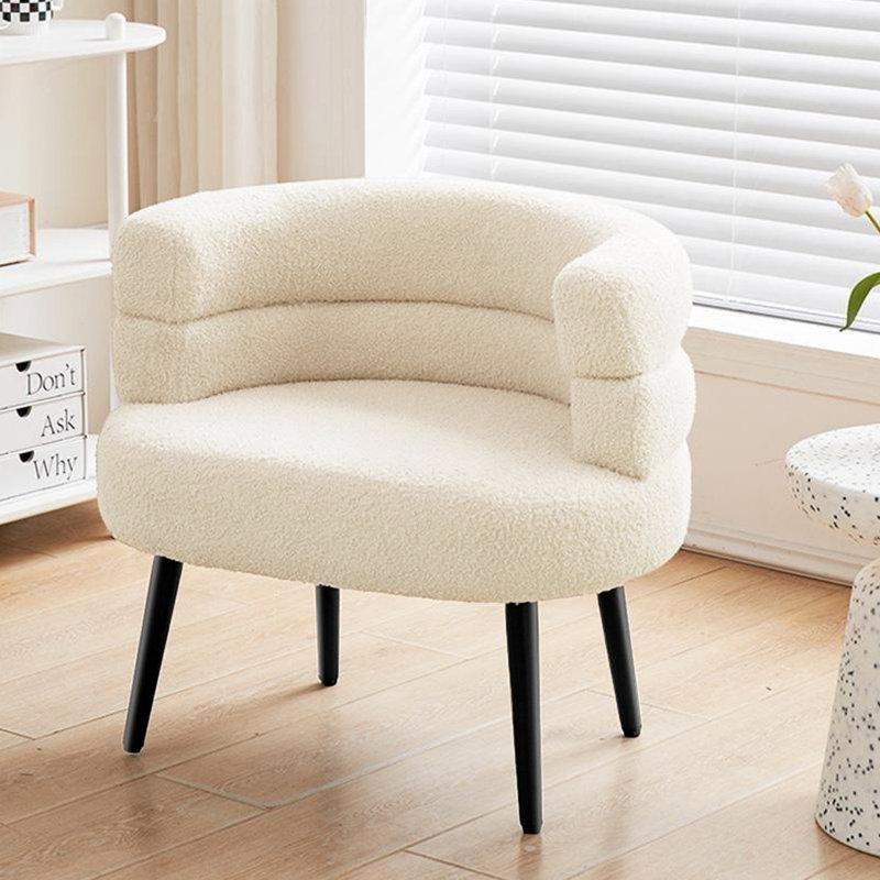 Beyaz Kuzu Yünü Kumaş Karbon Çelik Ayaklı Sırtlıklı Makyaj Sandalyesi - 72x28 cm - 146160