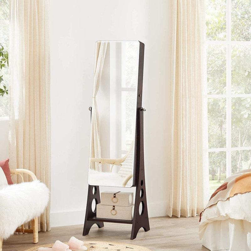 Beyaz LED Işıklı Kilitli Ayaklı Boy Aynalı Takı Dolabı - 40 cm - 145323