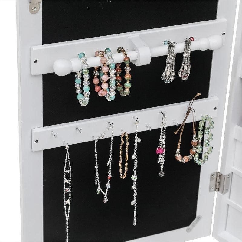Beyaz LED Işıklı Kilitli Aynalı Duvara Monte Takı Dolabı - 110x36 cm - 145293