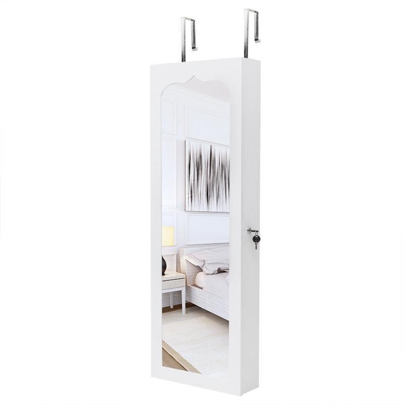 Beyaz LED Işıklı Kilitli Aynalı Duvara Monte Takı Dolabı - 110x36 cm - 145293
