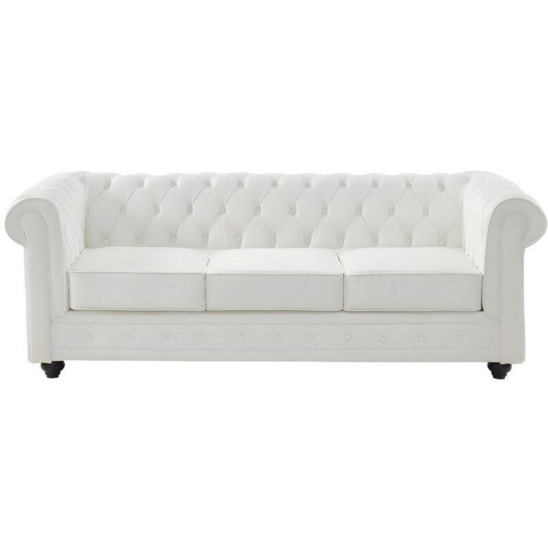 Beyaz Manda Derisi Kapitoneli 3 Kişilik Chesterfield Koltuk - 205 cm - 152246