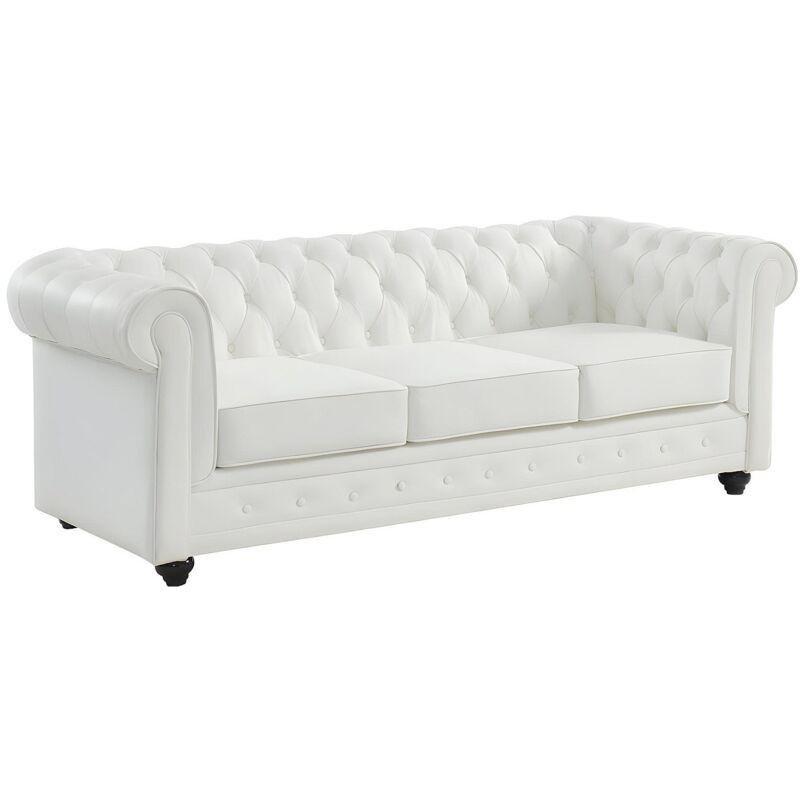 Beyaz Manda Derisi Kapitoneli 3 Kişilik Chesterfield Koltuk - 205 cm - 152246