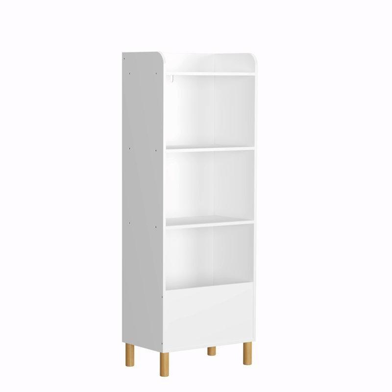 Beyaz Masif Ahşap 4 Katlı Duvar Sabitlemeli Oyuncak Dolabı - 130 cm - 150045