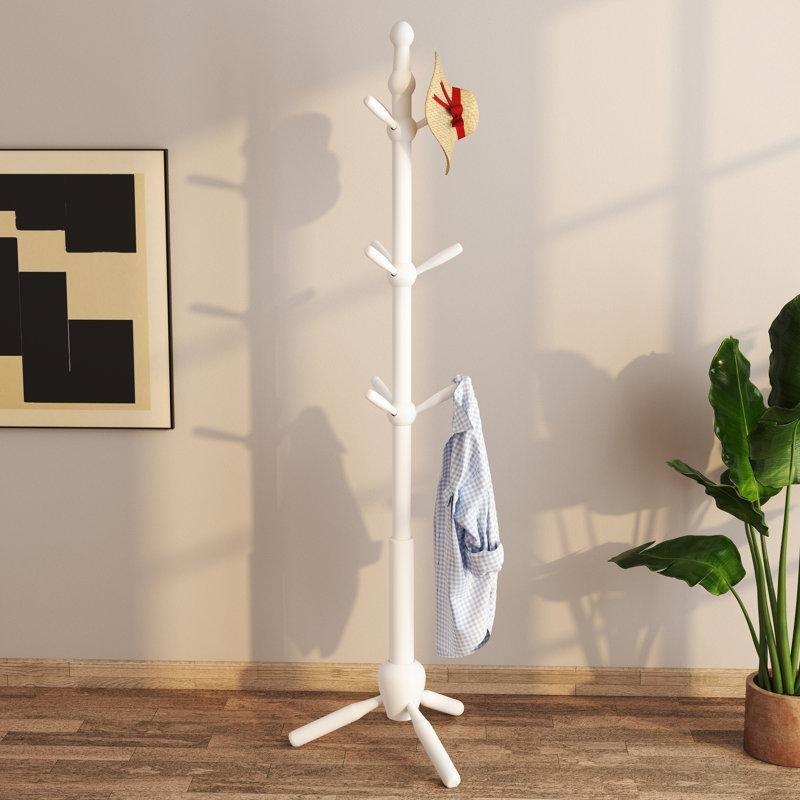 Beyaz Masif Ahşap 9 Kancalı Ayarlanabilir Yükseklikli Portmanto - 181 cm - 161329