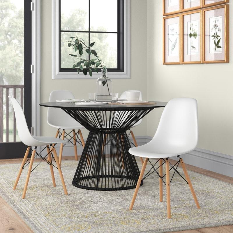 Beyaz Masif Ahşap Ayaklı Eiffel Tarzı 4lü Set Sandalye - 146439