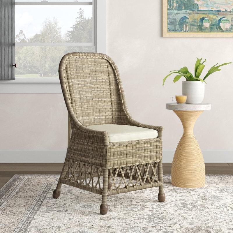 Beyaz Masif Ahşap El Örgüsü Minderli Rattan Sandalye - 56x59 cm - 146280