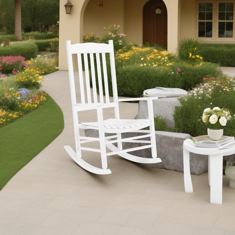 Beyaz Masif Ahşap Latalı Sallanan Sandalye - 117x62x86 cm - 146418