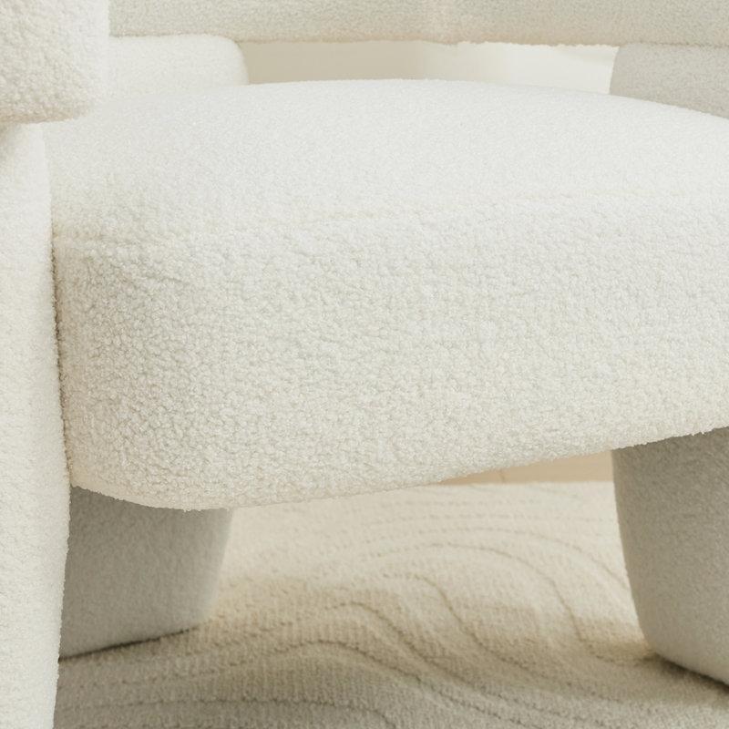 Beyaz Masif Ahşap Üç Ayaklı Bukle Kumaş Berjer Koltuk - 88 cm - 156268