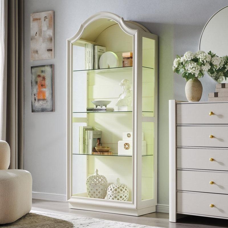 Beyaz Masif Ahşap ve Cam Kemerli LED Işıklı 4 Raflı Vitrin - Gümüşlük - 183x81x35 cm - 157300