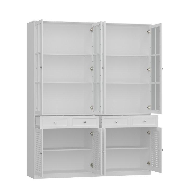 Beyaz Masif Ahşap ve MDF Cam Kapaklı Çekmeceli Vitrin - Gümüşlük - 200x161x40 cm - 157210
