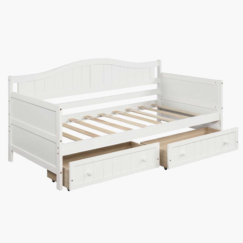 Beyaz Masif Çam Ahşap İki Çekmeceli Daybed Karyola - 142786