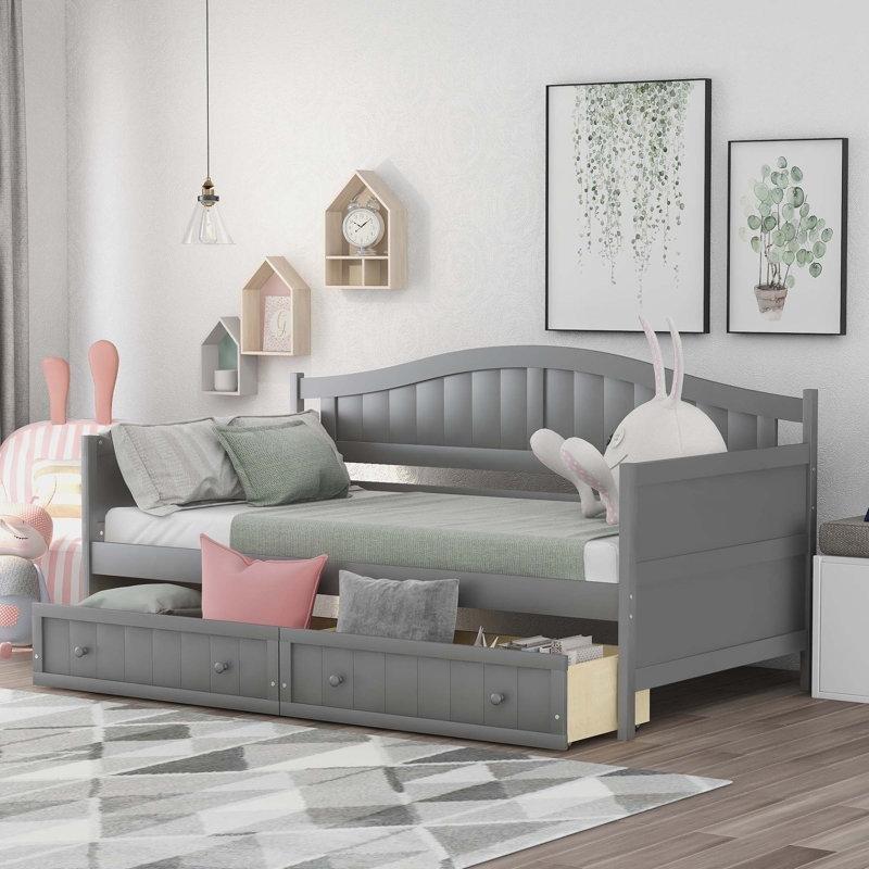 Beyaz Masif Çam Ahşap İki Çekmeceli Daybed Karyola - 142786