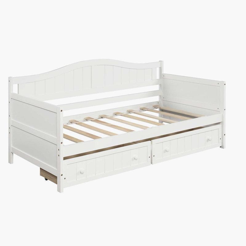 Beyaz Masif Çam Ahşap İki Çekmeceli Daybed Karyola - 142786