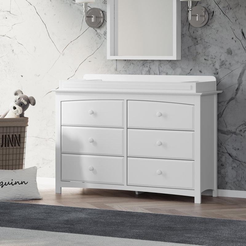 Beyaz Masif ve Endüstriyel Ahşap 6 Çekmeceli Çıkarılabilir Üst Tablalı Alt Değiştirme Masası - 127 cm - 162991