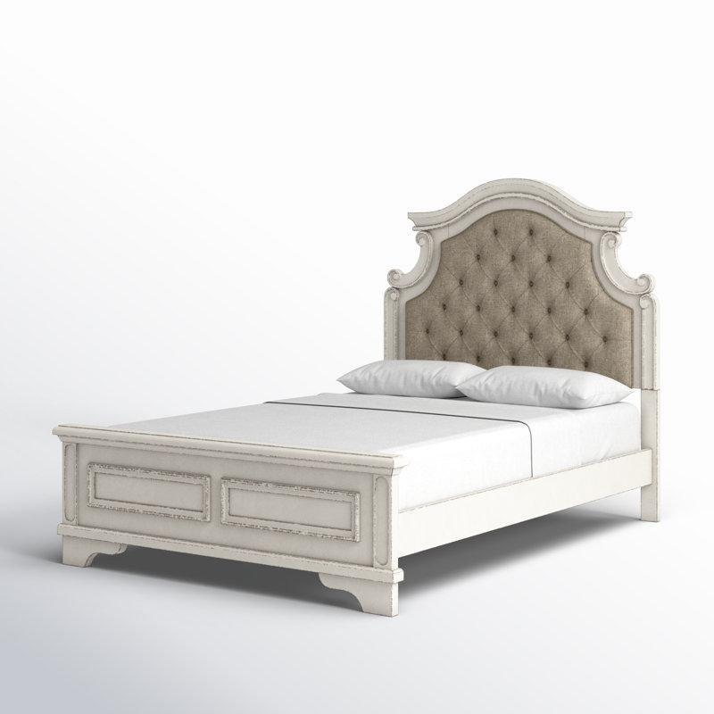 Beyaz Masif ve Endüstriyel Ahşap Kapitone Başlıklı Karyola - 153x213 cm - 142219