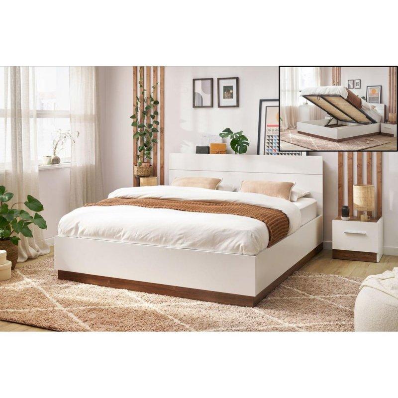 Beyaz Mat ve Doğal Ahşap Detaylı Başlık Arkası Raflı Sandıklı Baza - 144245