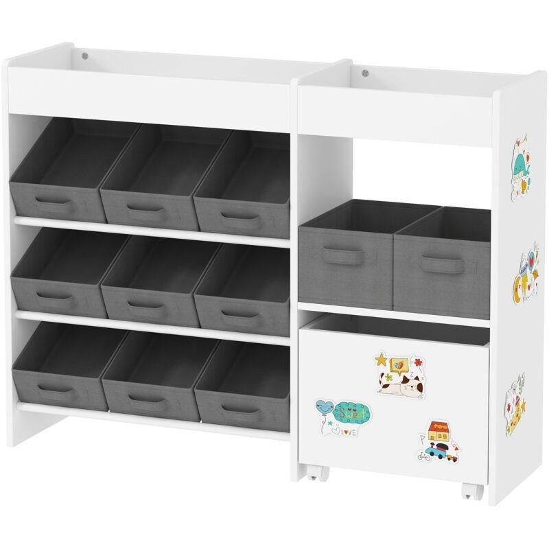 Beyaz MDF 11 Kumaş Kutulu Üst Raflı Oyuncak Dolabı - 105x30x80 cm - 150617