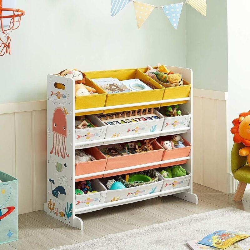 Beyaz MDF 12 Sepetli Devrilme Önleyici Oyuncak Dolabı - 83x38x78 cm - 150928