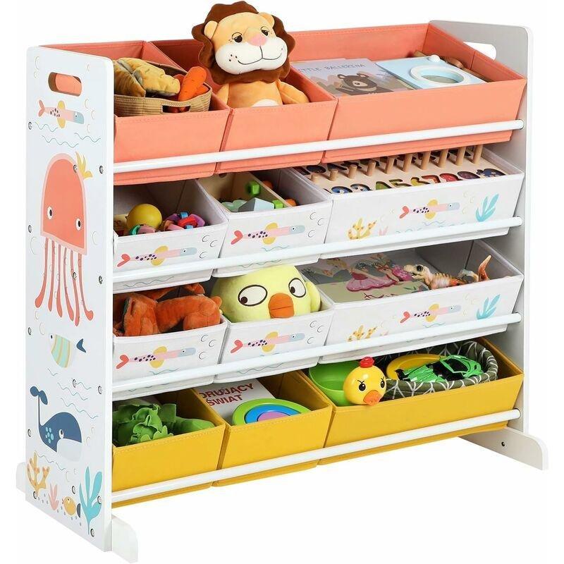 Beyaz MDF 12 Sepetli Devrilme Önleyici Oyuncak Dolabı - 83x38x78 cm - 150928