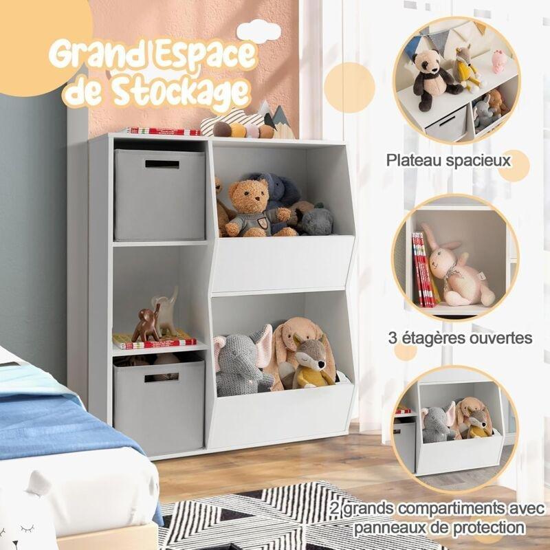 Beyaz MDF 2 Adet Katlanabilir Sepetli Oyuncak Dolabı - 77x35x94 cm - 150726