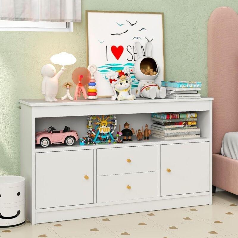 Beyaz MDF 2 Çekmeceli 2 Kapaklı Devrilme Önleyicili Oyuncak Dolabı - 106x62 cm - 150860