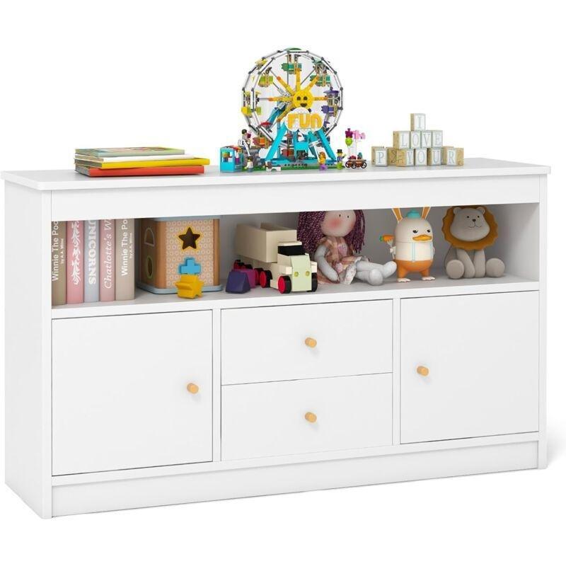 Beyaz MDF 2 Çekmeceli 2 Kapaklı Devrilme Önleyicili Oyuncak Dolabı - 106x62 cm - 150860
