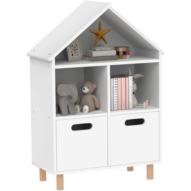 Beyaz MDF 2 Çekmeceli 3 Raflı Ev Tasarımlı Oyuncak Dolabı - 64x30x90 cm - 150749