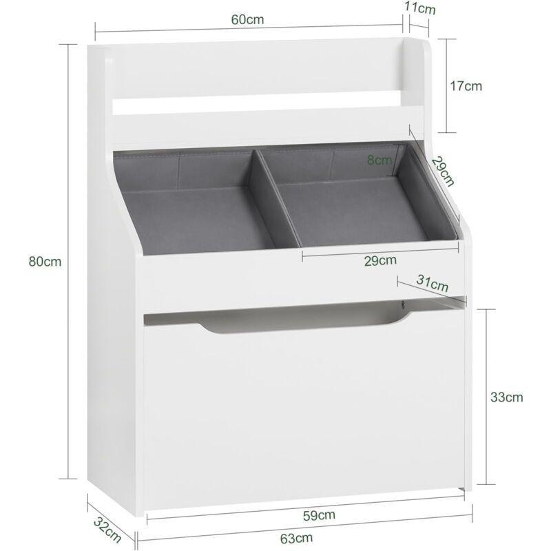 Beyaz MDF 2 Kumaş Sepetli Tekerlekli Çekmeceli Raflı Oyuncak Dolabı - 63x32x80 cm - 150905