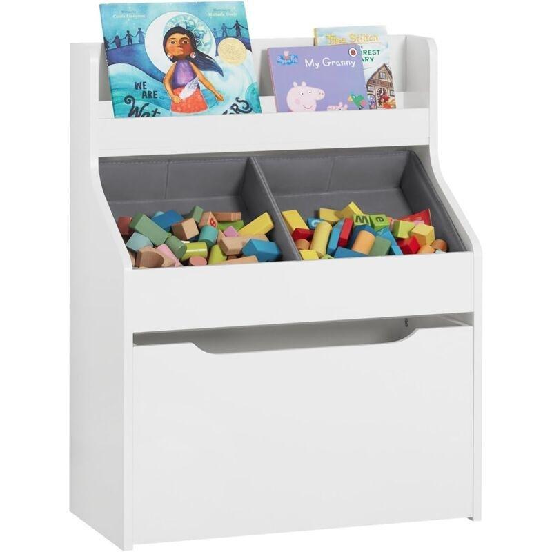Beyaz MDF 2 Kumaş Sepetli Tekerlekli Çekmeceli Raflı Oyuncak Dolabı - 63x32x80 cm - 150905