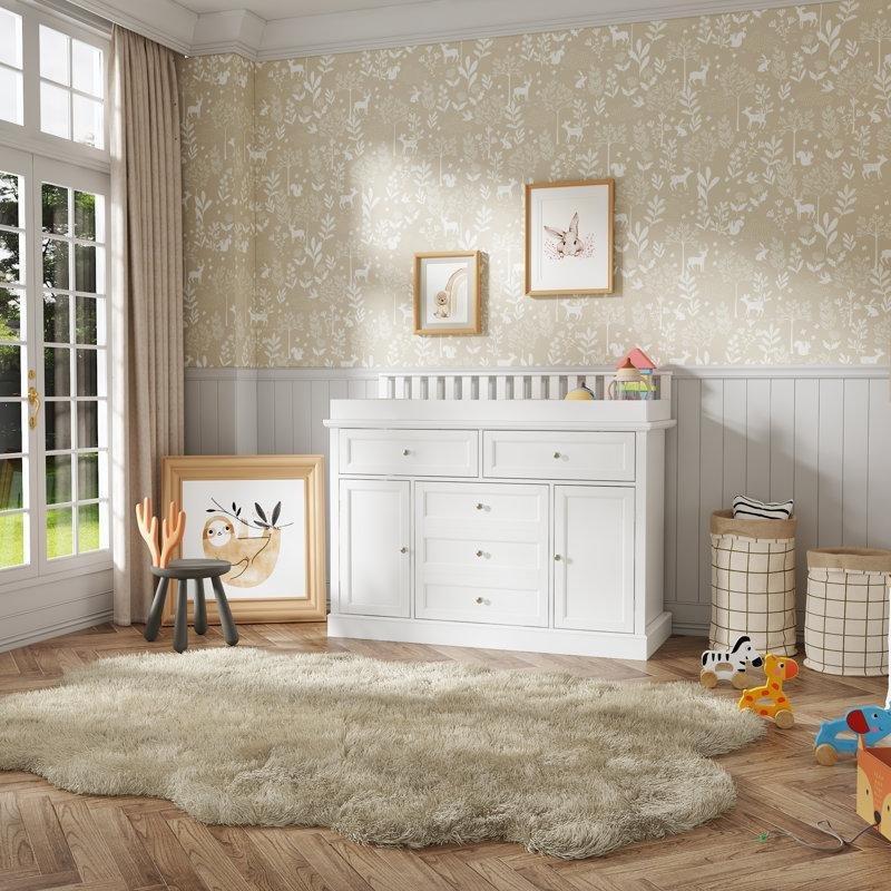 Beyaz MDF 3 Çekmeceli 2 Kapaklı Metal Kulplu Alt Değiştirme Masası - 118 cm - 163240