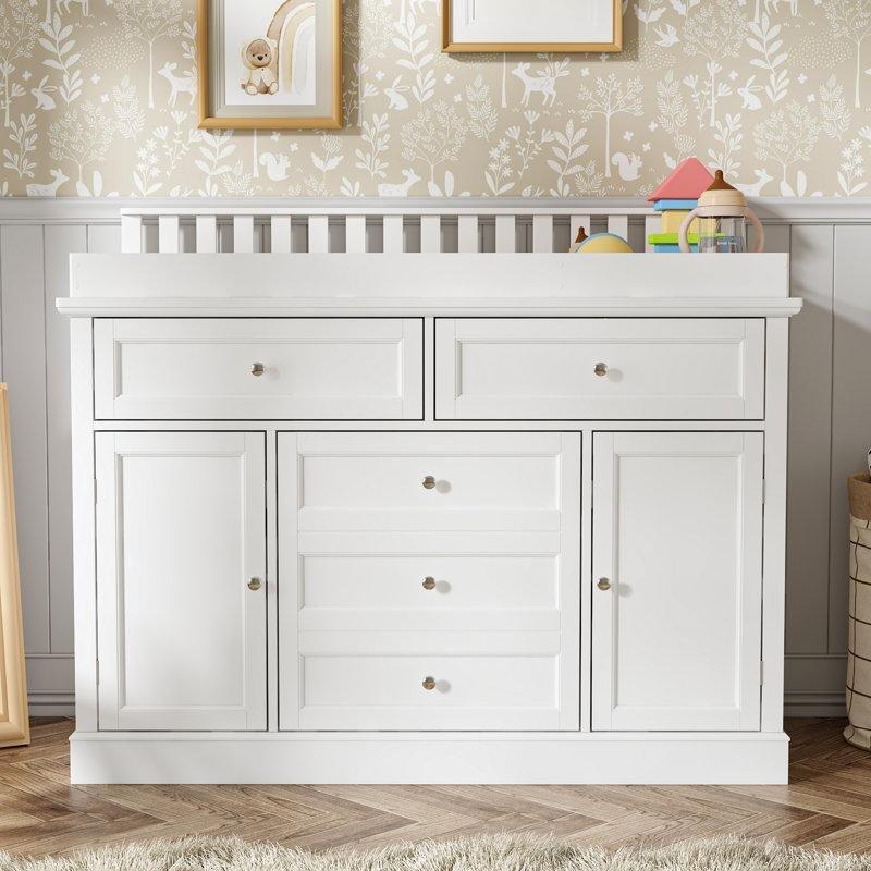 Beyaz MDF 3 Çekmeceli 2 Kapaklı Metal Kulplu Alt Değiştirme Masası - 118 cm - 163240