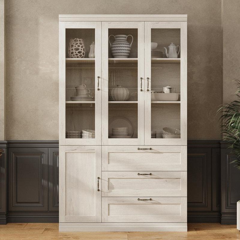 Beyaz MDF 3 Çekmeceli Cam Kapaklı Vitrin - Gümüşlük - 120x40x203 cm - 157105