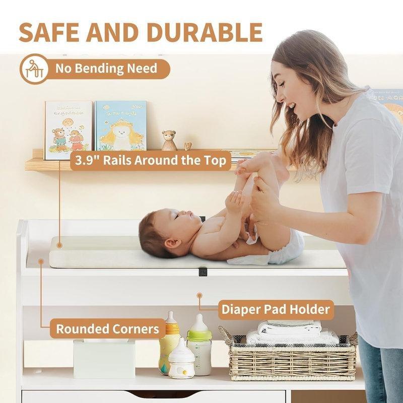 Beyaz MDF 3 Çekmeceli ve 3 Raflı Alt Değiştirme Masası - 162961