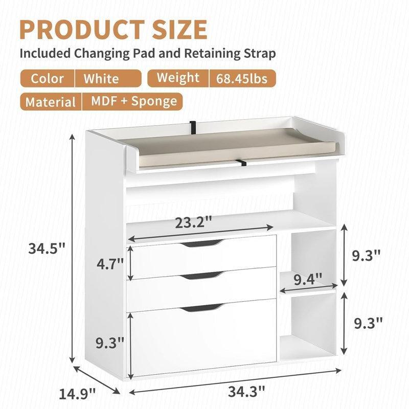 Beyaz MDF 3 Çekmeceli ve 3 Raflı Alt Değiştirme Masası - 162961