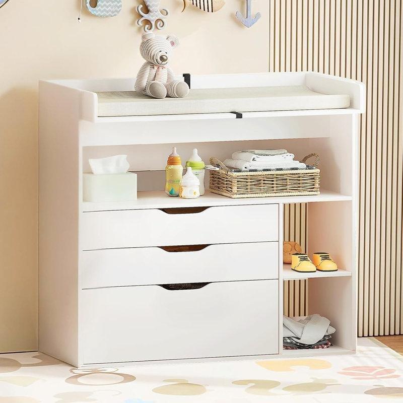 Beyaz MDF 3 Çekmeceli ve 3 Raflı Alt Değiştirme Masası - 162961