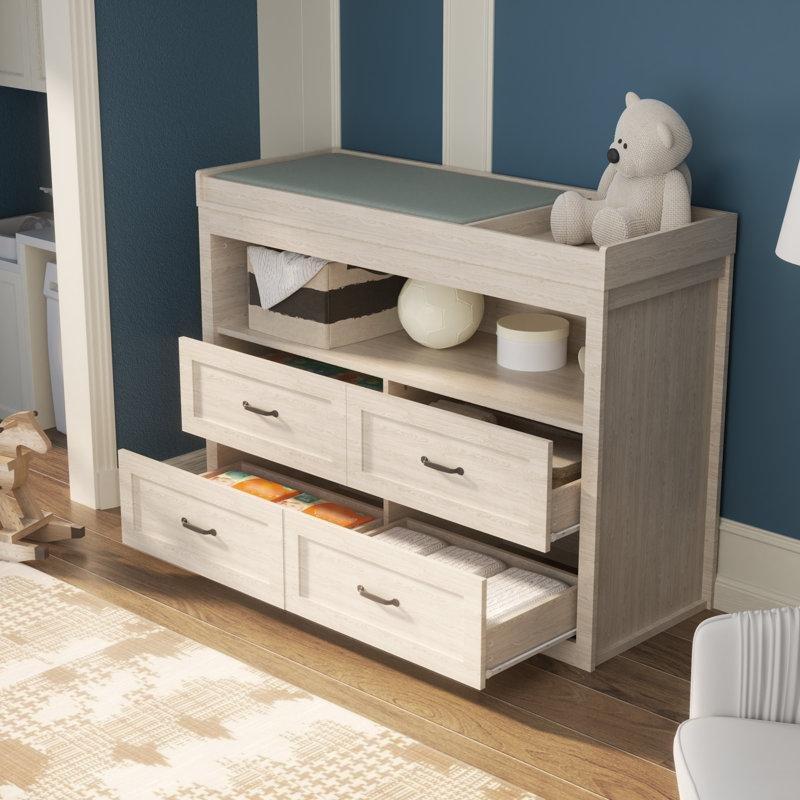 Beyaz MDF 4 Çekmeceli Dahili Işıklı Raflı Alt Değiştirme Masası - 120 cm - 163012