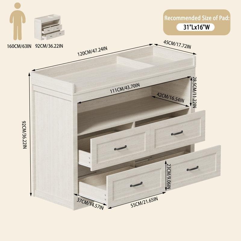 Beyaz MDF 4 Çekmeceli Dahili Işıklı Raflı Alt Değiştirme Masası - 120 cm - 163012