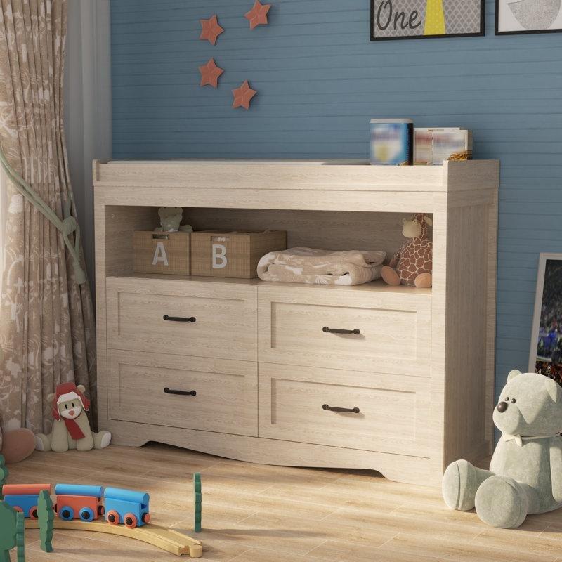 Beyaz MDF 4 Çekmeceli Dahili Işıklı Raflı Alt Değiştirme Masası - 120 cm - 163012