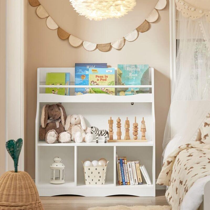 Beyaz MDF 5 Bölmeli Kitaplıklı Oyuncak Dolabı - 90x30x95 cm - 150808
