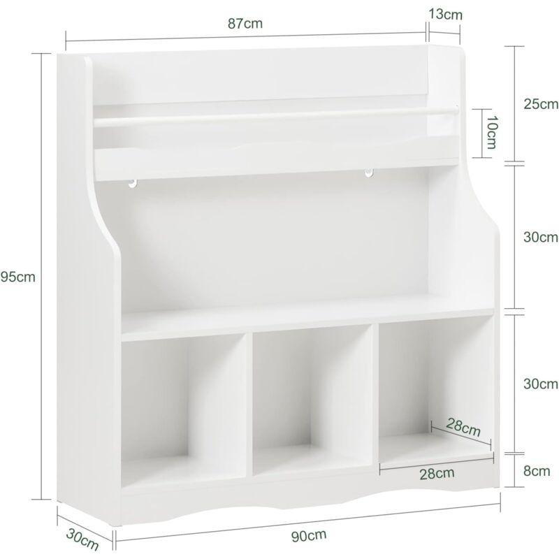 Beyaz MDF 5 Bölmeli Kitaplıklı Oyuncak Dolabı - 90x30x95 cm - 150808