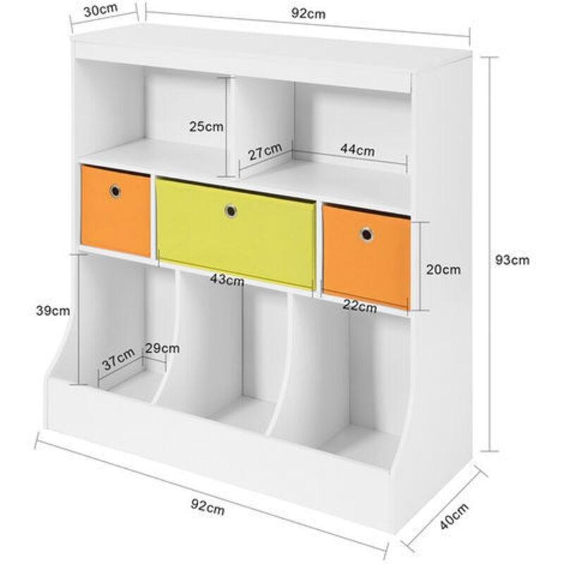 Beyaz MDF 5 Bölmeli ve 3 Renkli Sepetli Oyuncak Dolabı - 92x40x93 cm - 150917